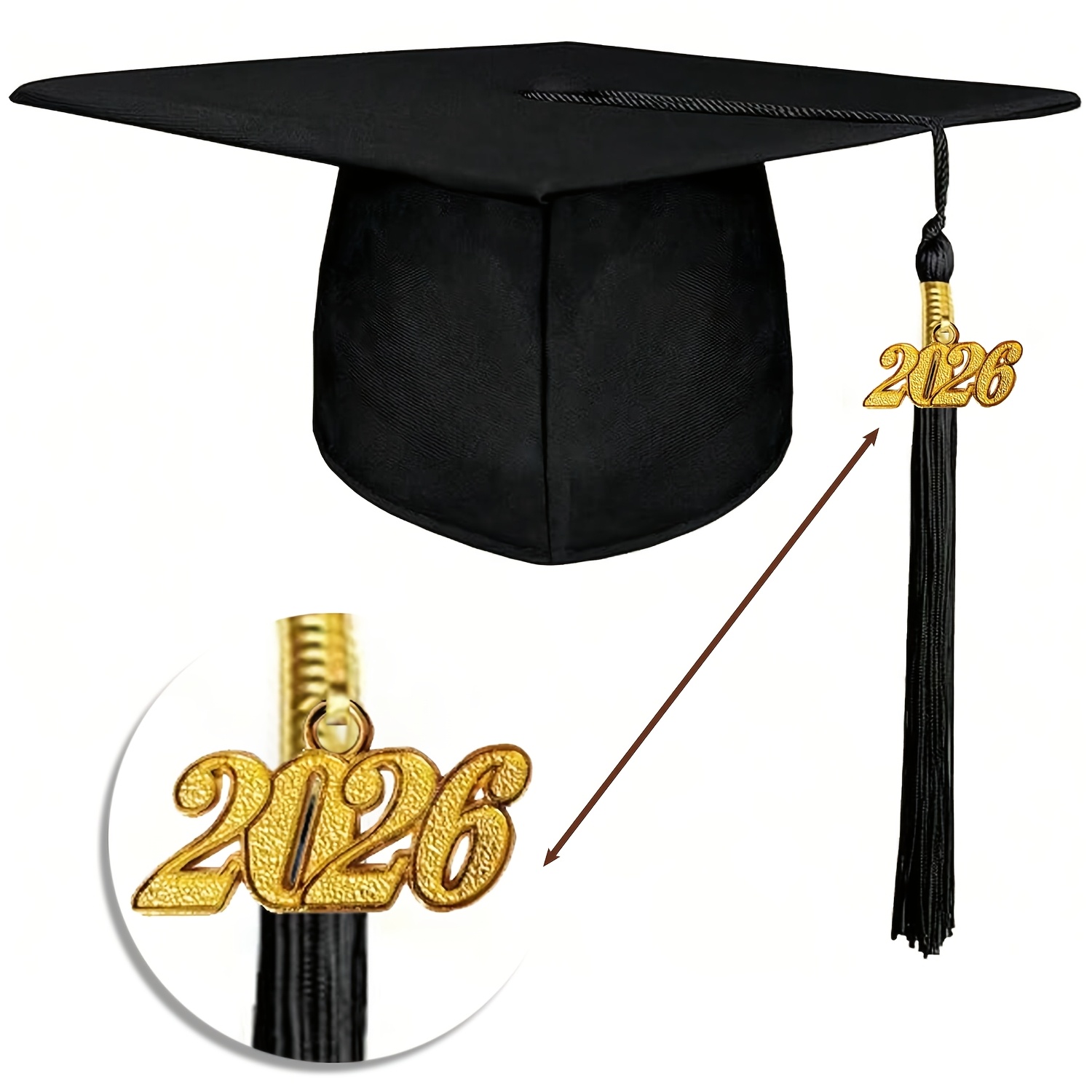 TEMU de remise de diplôme en tissu noir avec pompon - Parfaite pour les finissants du lycée et de l', piles, plumes - Parfaite pour Halloween et Noël