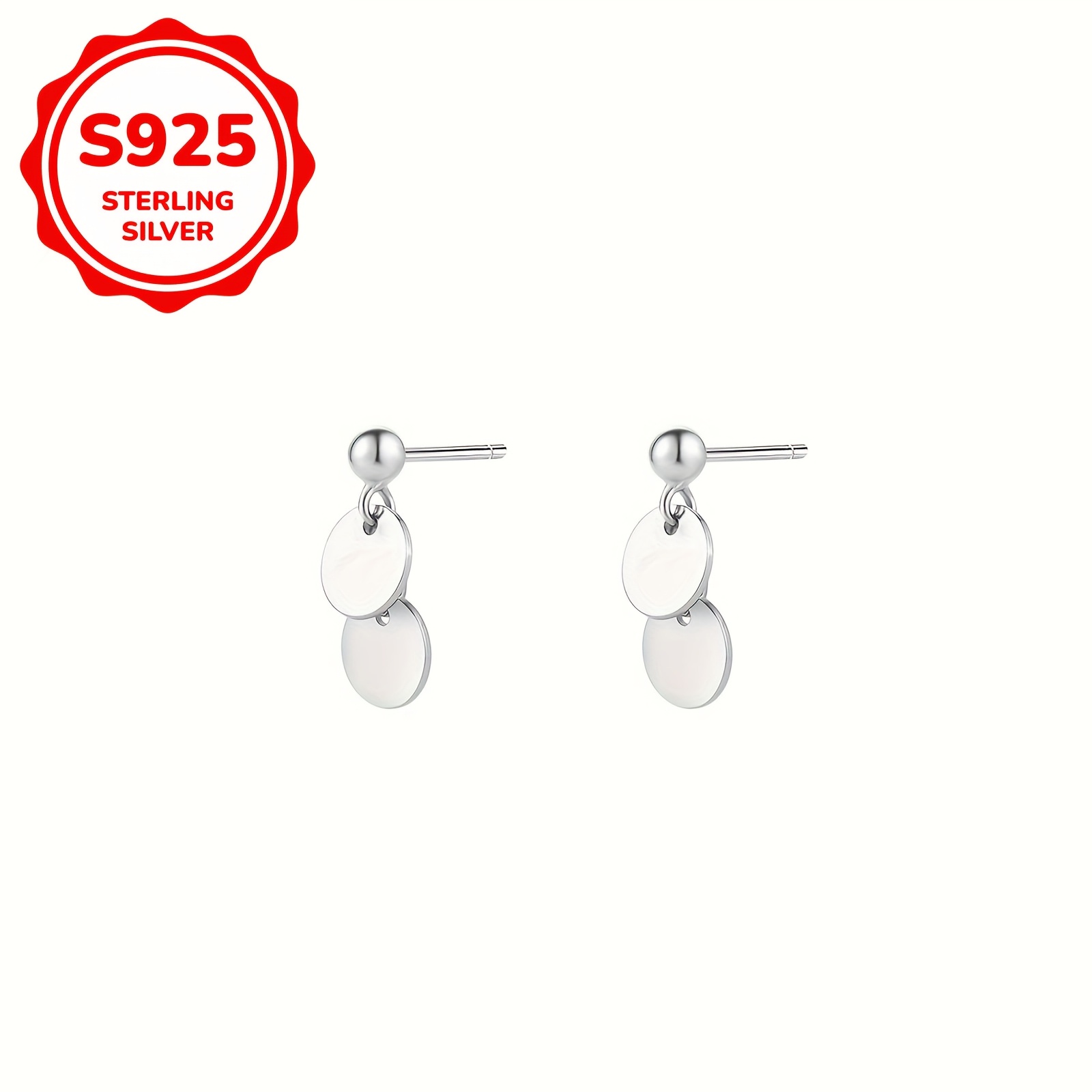925 Sterling Silver Mini Round Disc Stud Earrings, Lightweight