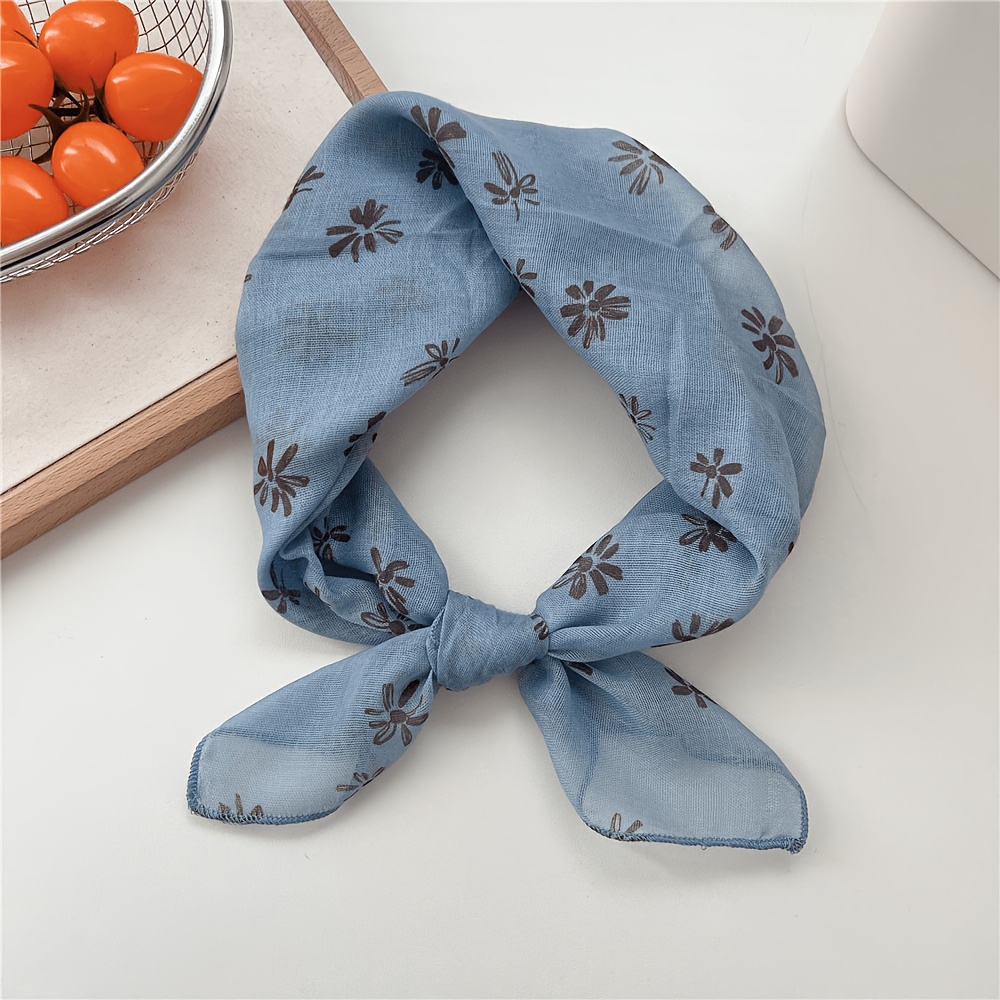 TEMU This Floral Square Scarf Of Breathable - Fabric With Texture, Offering A Lightweight And Comfortable Feel. The Simple Small Floral Print Design