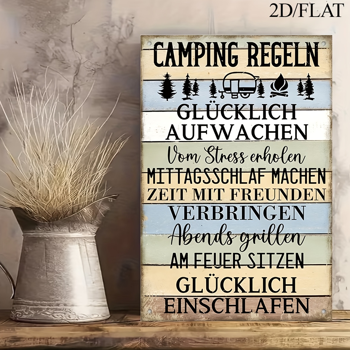 2d Flat, 1 German Retro Fabric Sign, Camping Rules, , Relax, Nap, Play , Home Wall Art Decoration, Farmhouse, Camping Site, Camping Site, Gifts