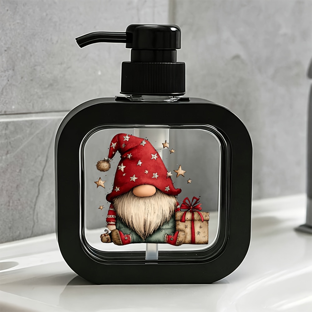 TEMU Gnomes Étoile Rouge avec Bouteille Pompe Rechargeable Imprimée Cadeau, Distributeur de Savon Carré pour les Fêtes, Récipient de Lotion pour la