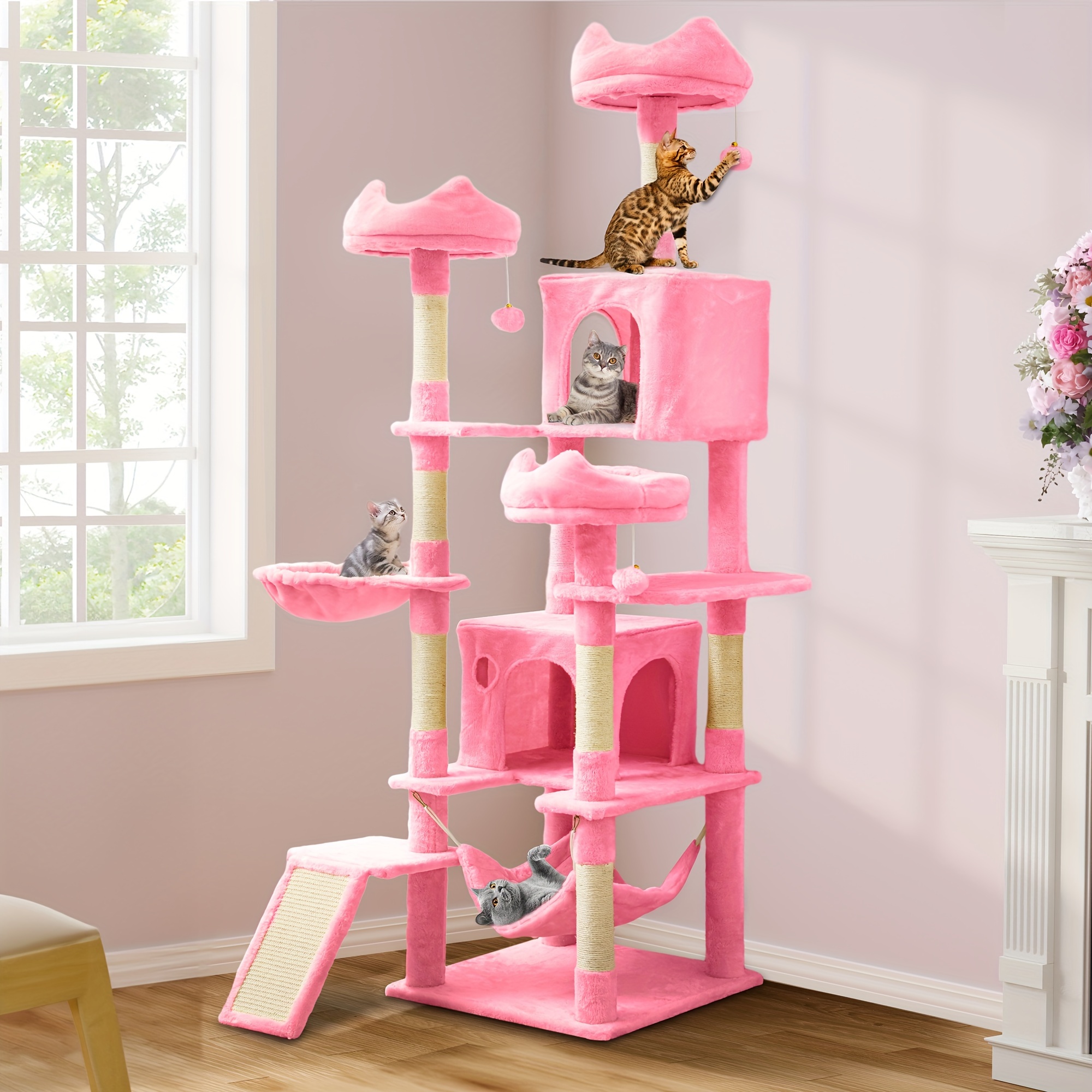 

Yarsca Cat Tree Tower For Indoor Cats, 75 Inches Tall Multi-level Cat Climbing Tower With Cat Condos, Cozy Plush Perches, Hammocks, Scratching Posts Board, Large Cat Activity Center