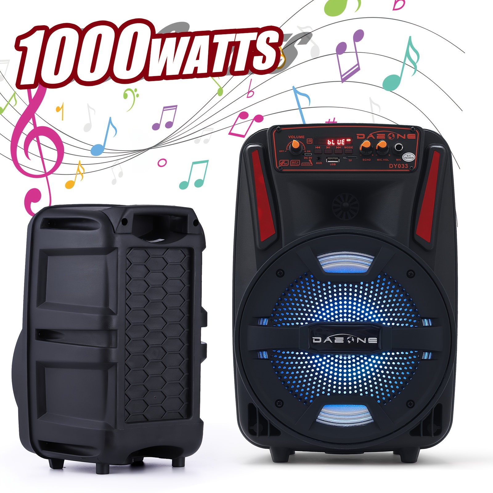 TEMU Wireless Pa Speaker System - 1000w Rechargeable Outdoor Wireless Speaker Portable Pa System With Microphone For Indoors & Outdoor, W/ 8"