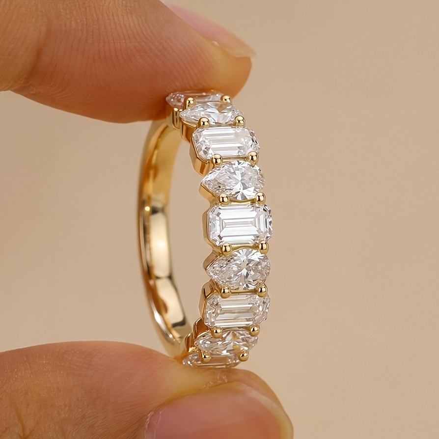 Women's Sparkling Rectangular Pear-Shape Engagement Ring