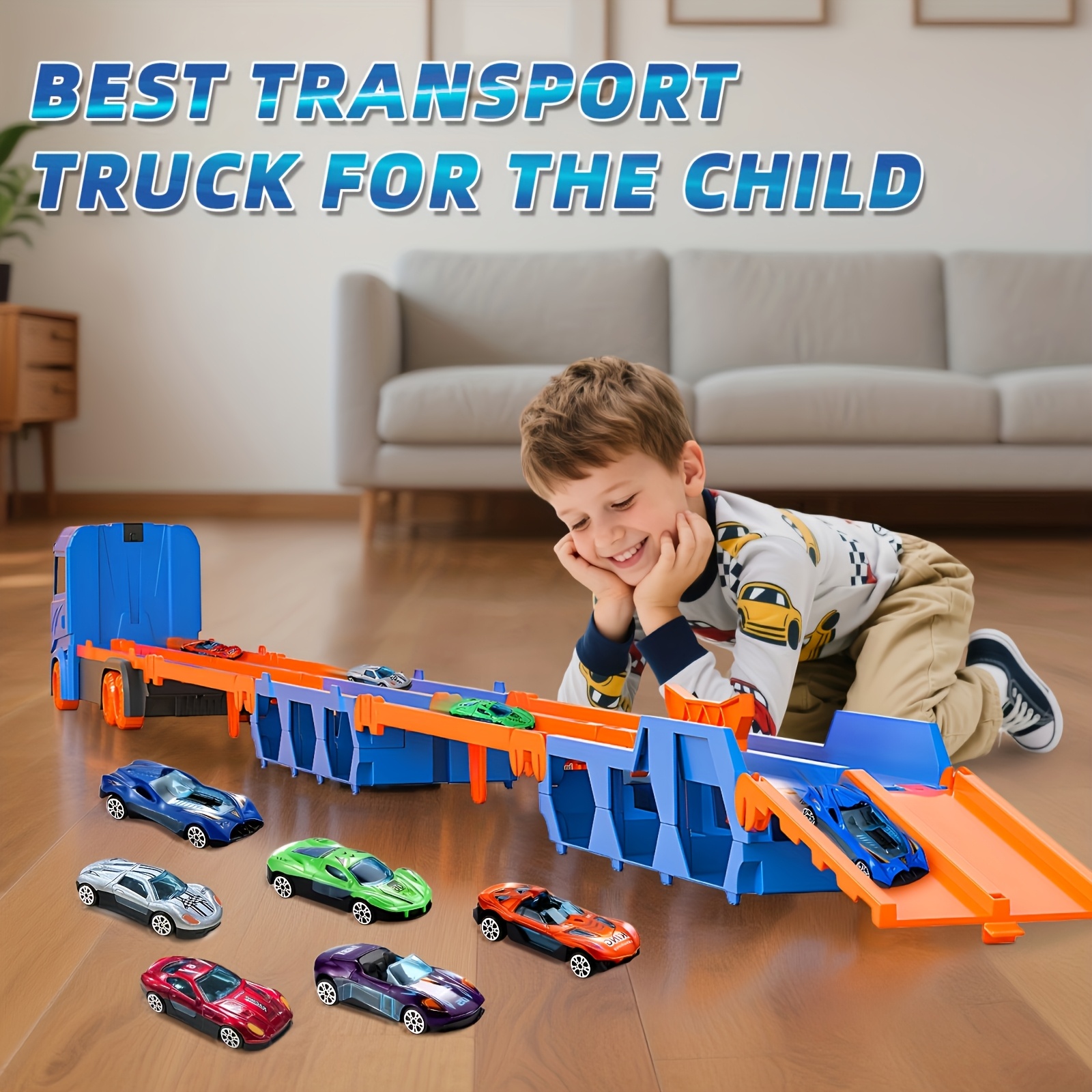 TEMU Intrekbaar Racebaan Transport Speelgoed. Opbergvrachtwagen Set met 6 Kleine Raceauto's. Multifunctionele Transport Vrachtwagen Opbergset.