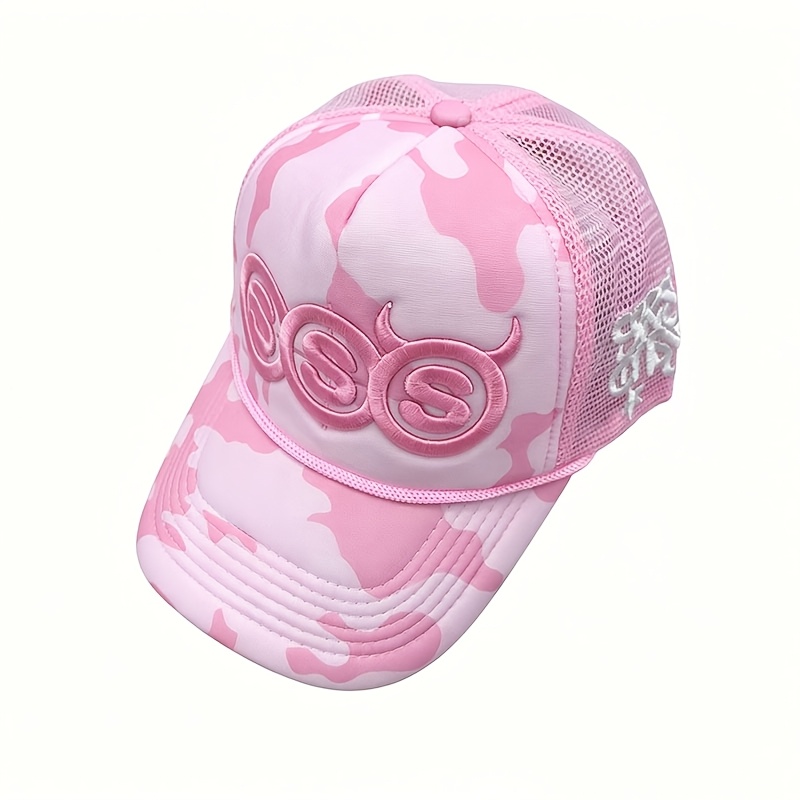 TEMU Devil Horn Letter Embroidery Baseball Cap, Unisex Hip-hop Color Block Personality Trucker Hat