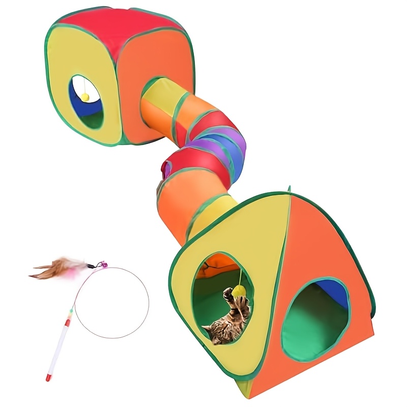 Cat Tunnel with Tent Cube & Feather Toy Combo for Indoor Cats