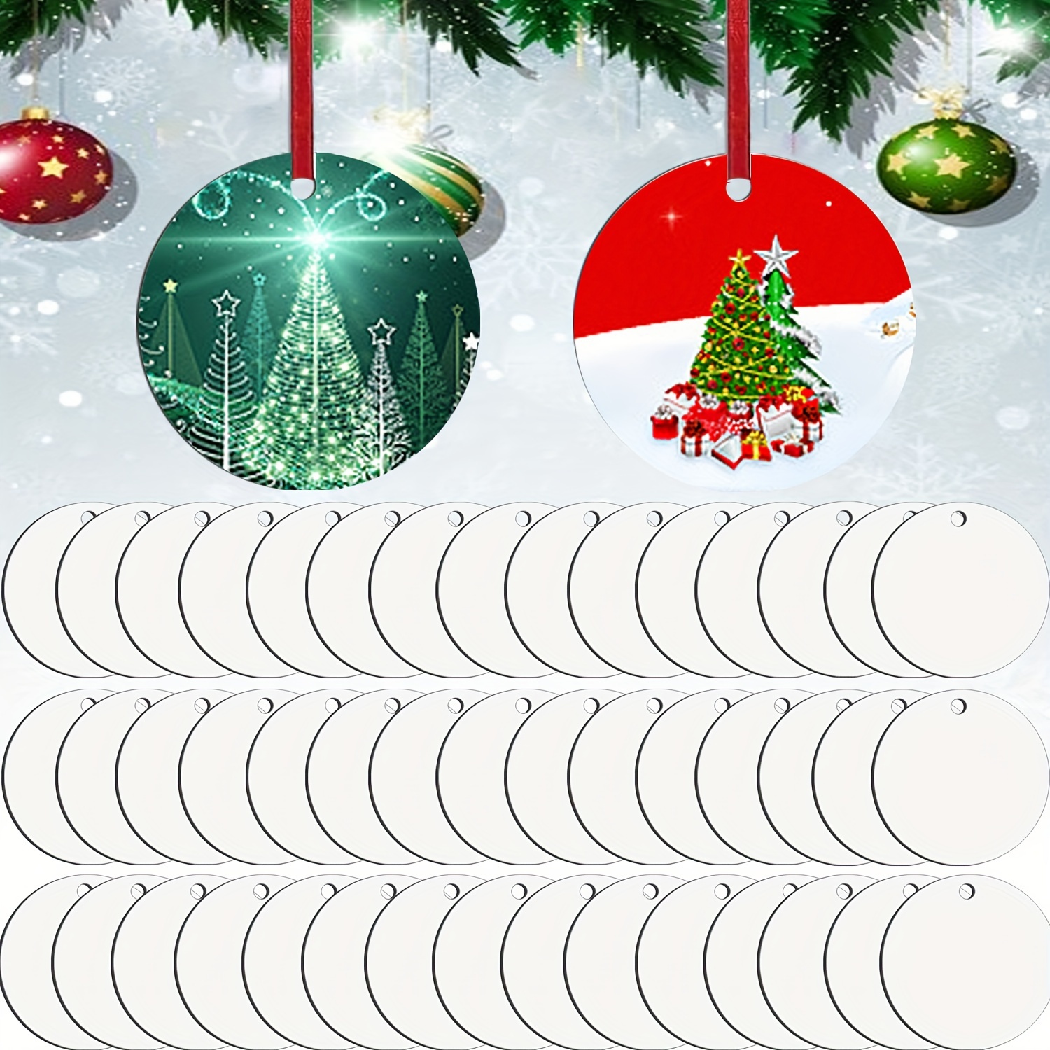 

55pcs Set Of Double-sided Sublimation Blanks - Round Mdf Heat Transfer Boards For Diy Christmas Ornaments & Holiday Party Decorations