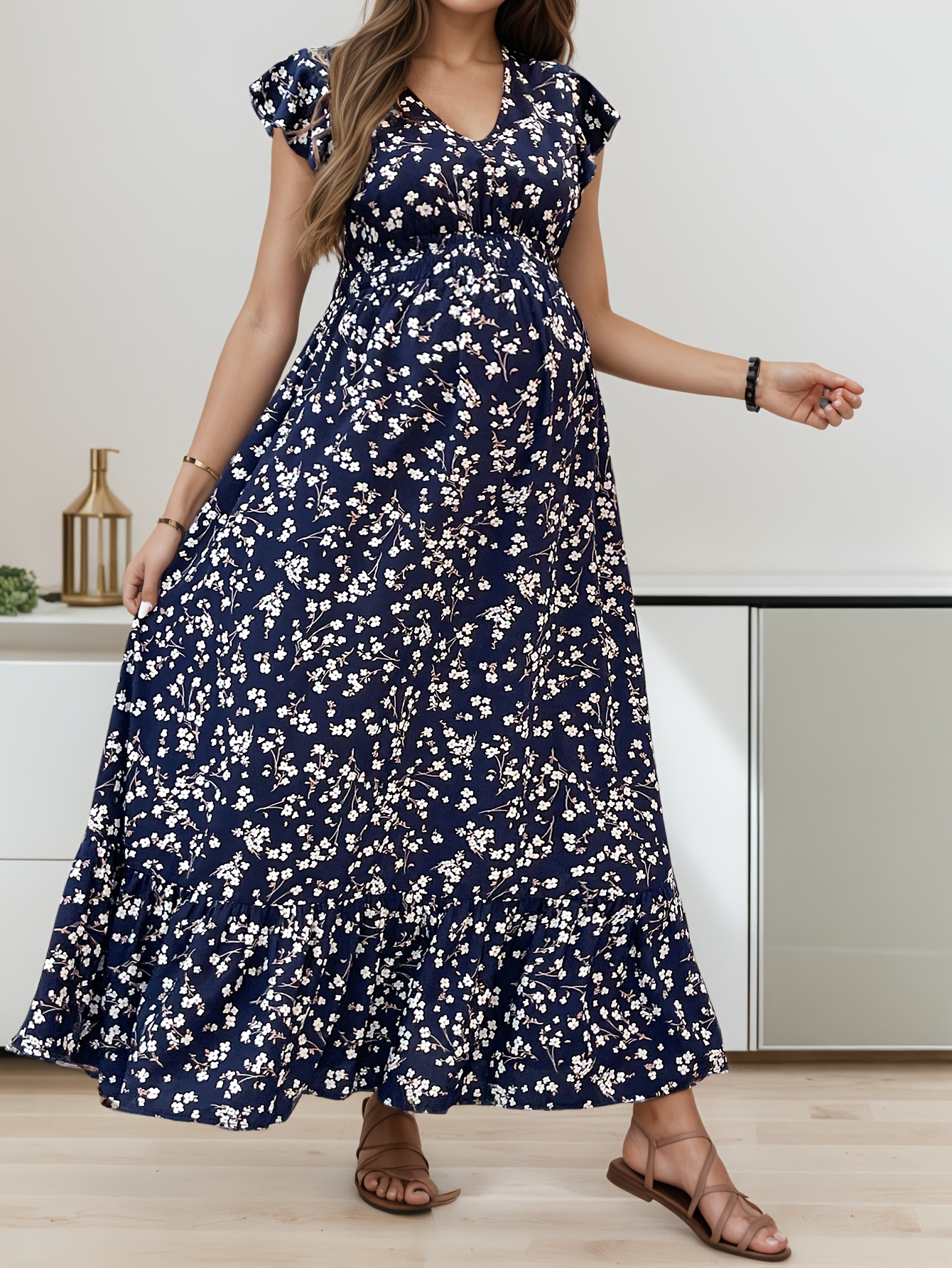 Women's Casual Floral Ruffle Short Sleeve Tops Cute Boho V Neck Loose Blouses Summer Flowy Dressy Tees Shirts