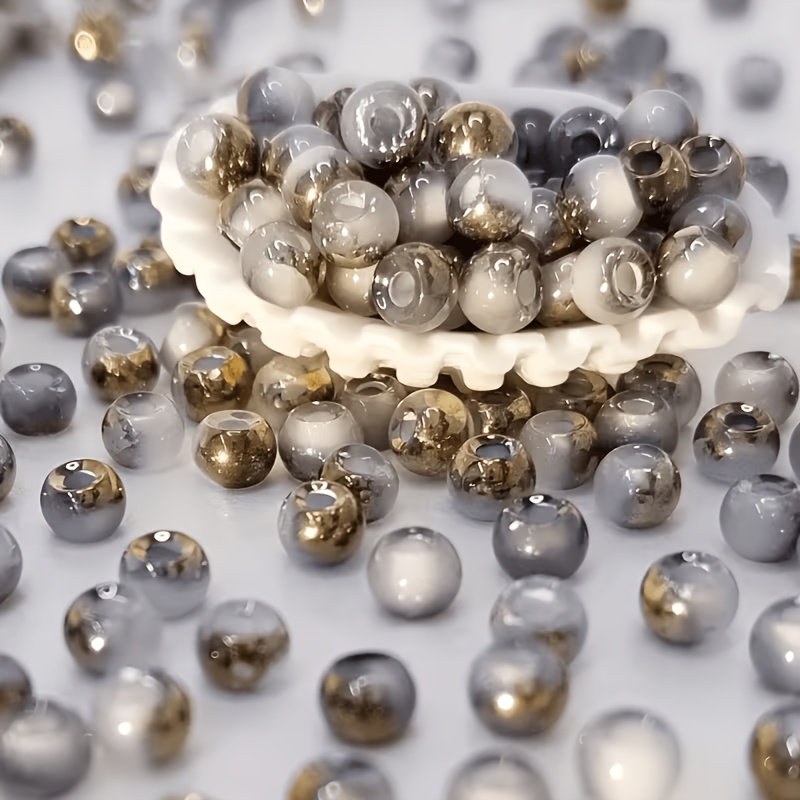 380pcs Half-Golden Artificial Jade Beads, Round Spacer Beads