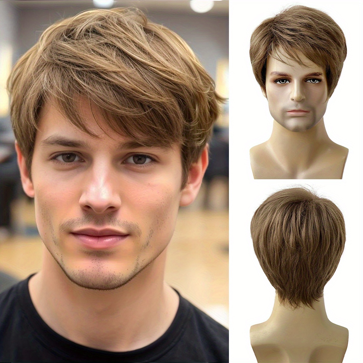 Short Brown Wig Men Synthetic Costume Wigs