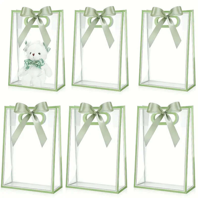 6 stk. durchsichtige pvc geschenktüten schleifenbesatz