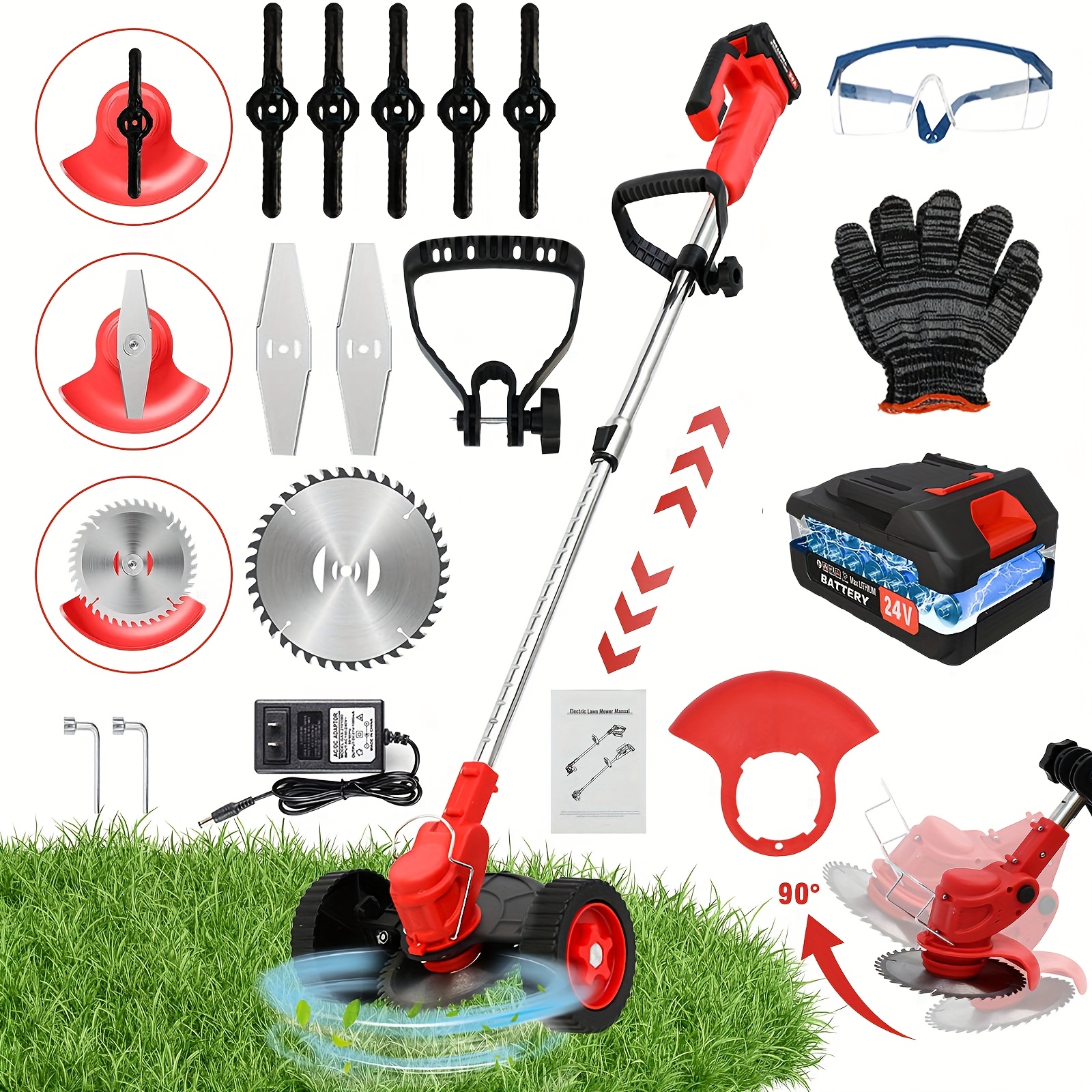TEMU 24v Cordless Lightweight Trimmer & Edger. Comes With . 0ah Batteries And Charger. 3-in-1 Cordless Grass Trimmer, Edger, And Brush Cutter.