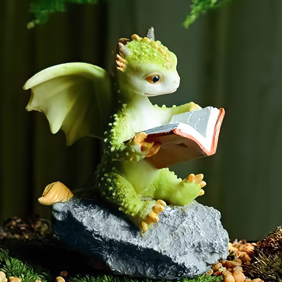 

Boho Style Resin Dragon Figurine Reading On Stone - Seasonal Decor, Universal Holiday Theme, No Electricity Needed, Featherless, 1pc Decorative Statue