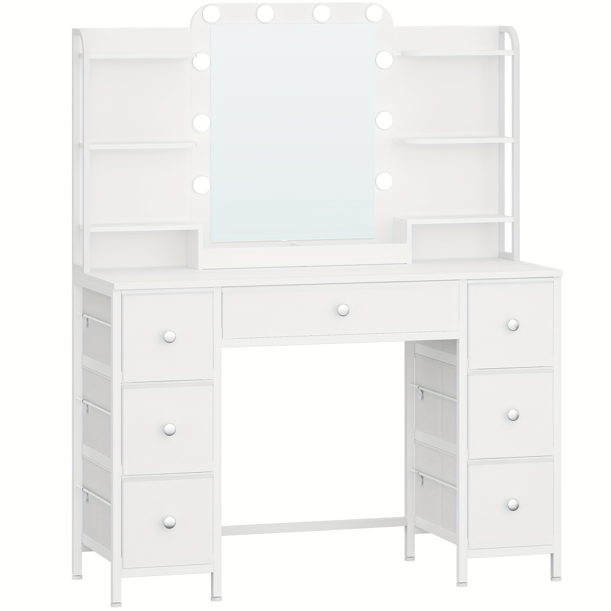 Dressing Table With Led Lighting, Dressing Table With Large Hd Mirror, 7 Drawers And 6 Storage Compartments, Bedroom Dressing Tables, Modern White