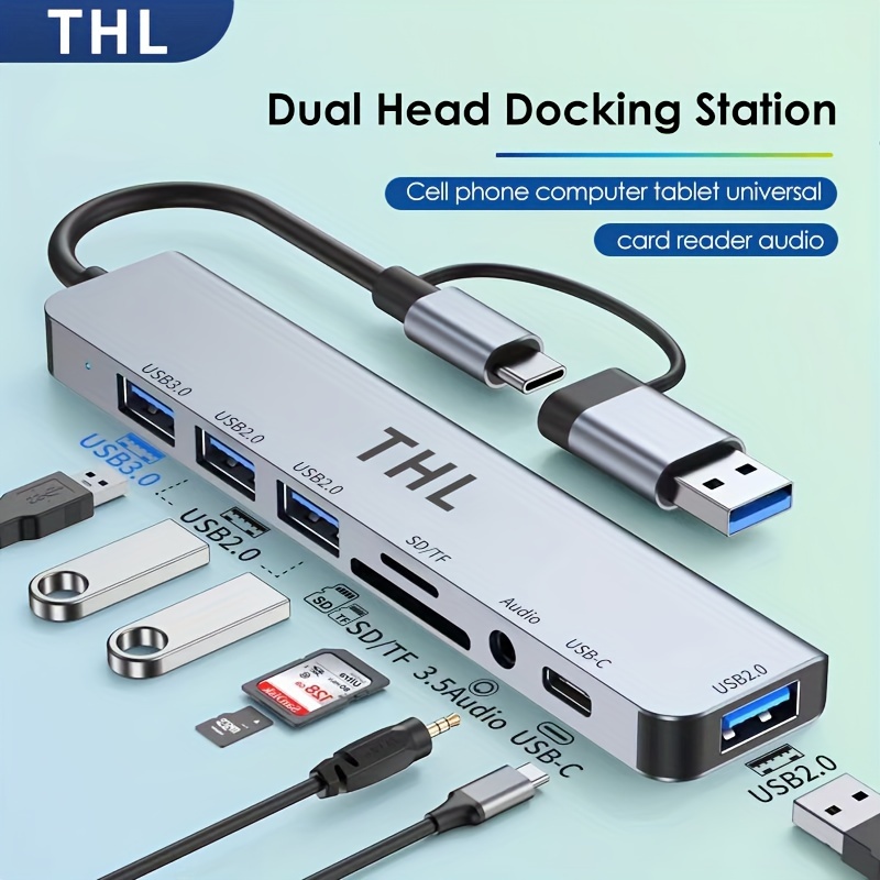 

Aluminum Usb Extender, With 4 Usb 1 Usbc Port Tf/sd Card Reader Audio Compatible Compatible With Tablet/laptop/phone