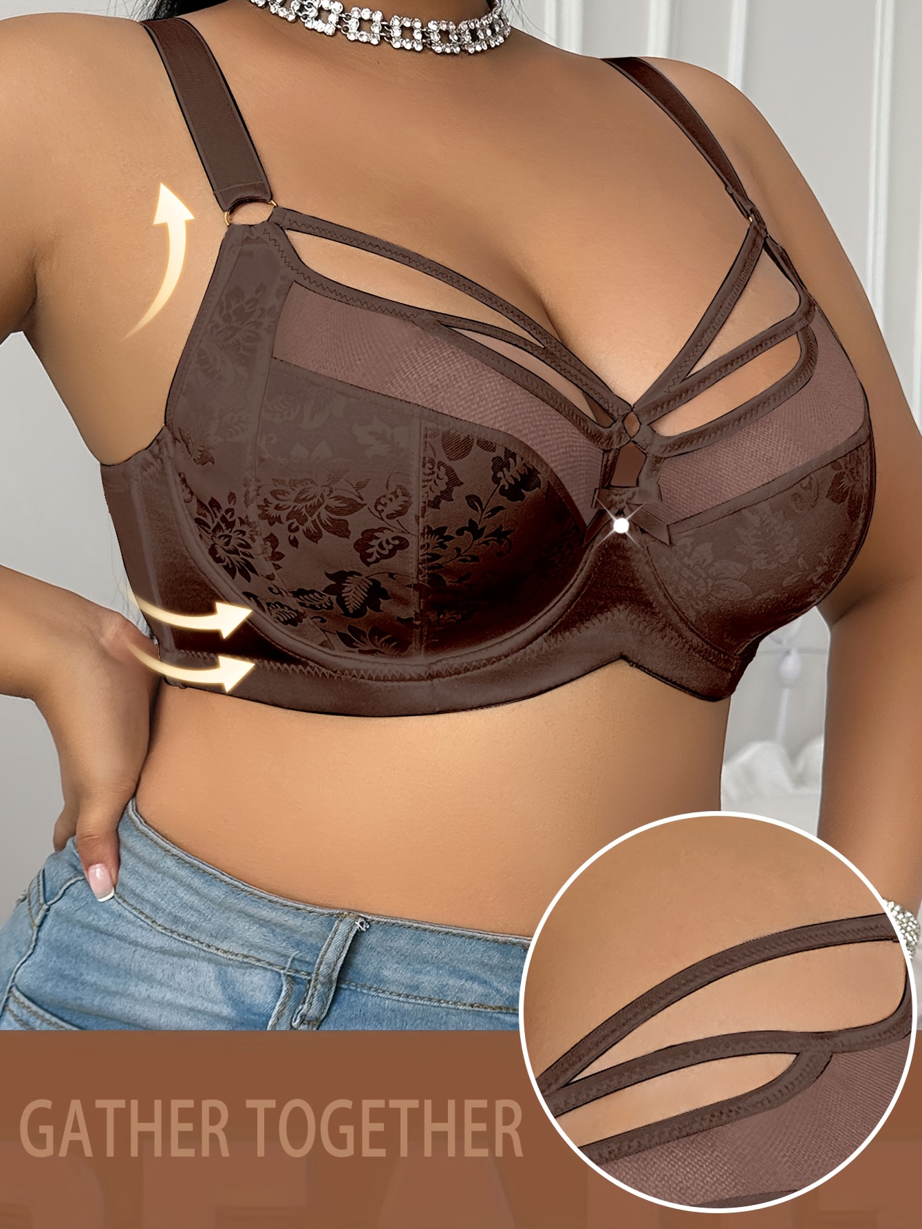 [Plus-Size Underwire Bra] Mesh Panel Sexy Plus-Size Women's Bra - Underwire Casual Comfortable Camisole with Beautiful Back Design, Thin Y Style