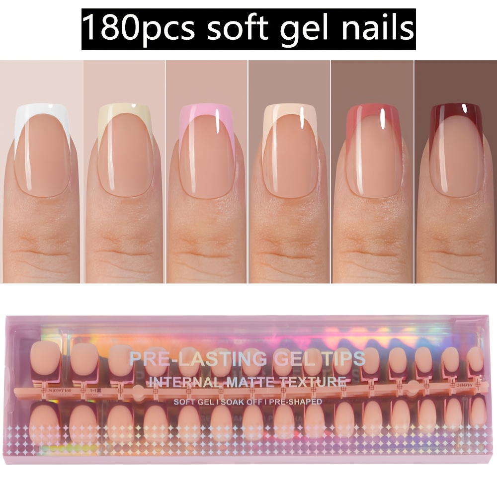 TEMU 180pcs Square Short Soft Gel Press-on Nails, In Brown, Dark Brown, Yellow, Pink, Tan, And White, In 15 Sizes. Perfect For Quick Nail Decorations