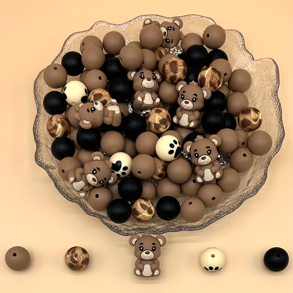 Image of 35pcs Silicone Beads Set, Cute Silicone 3d Bear, Assorted Colors Of Bead Accessories For Making Pens, Lanyards, Durable Silicone Focus Beads For Handmade Making, Beads & Bead Assortments Party Gifts