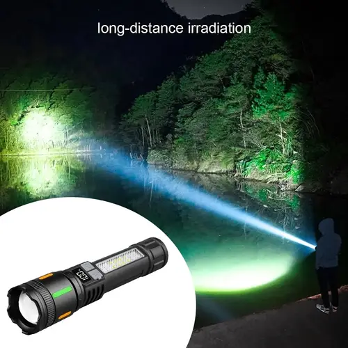 1 2pcs handheld led flashlights rechargeable led battery with 7 cob side light powerful handheld flash lights zoom flashlight high long distance power indicator for camping