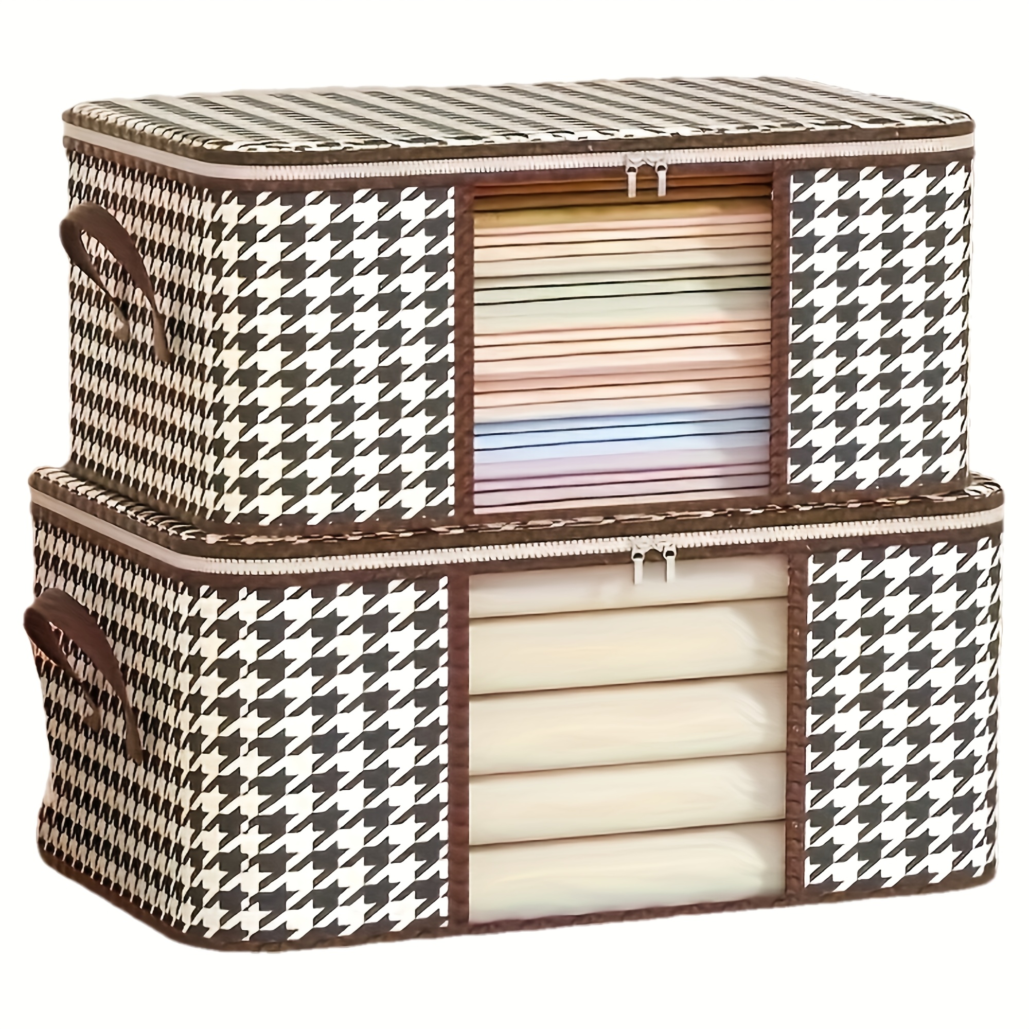 item picture 1 3pcs 50l and 70  large foldable fabric storage bins with   lid and handles durable non woven organizer boxes for wardrobe bedroom dorm camping   saving closet organizers essential dorm must have  