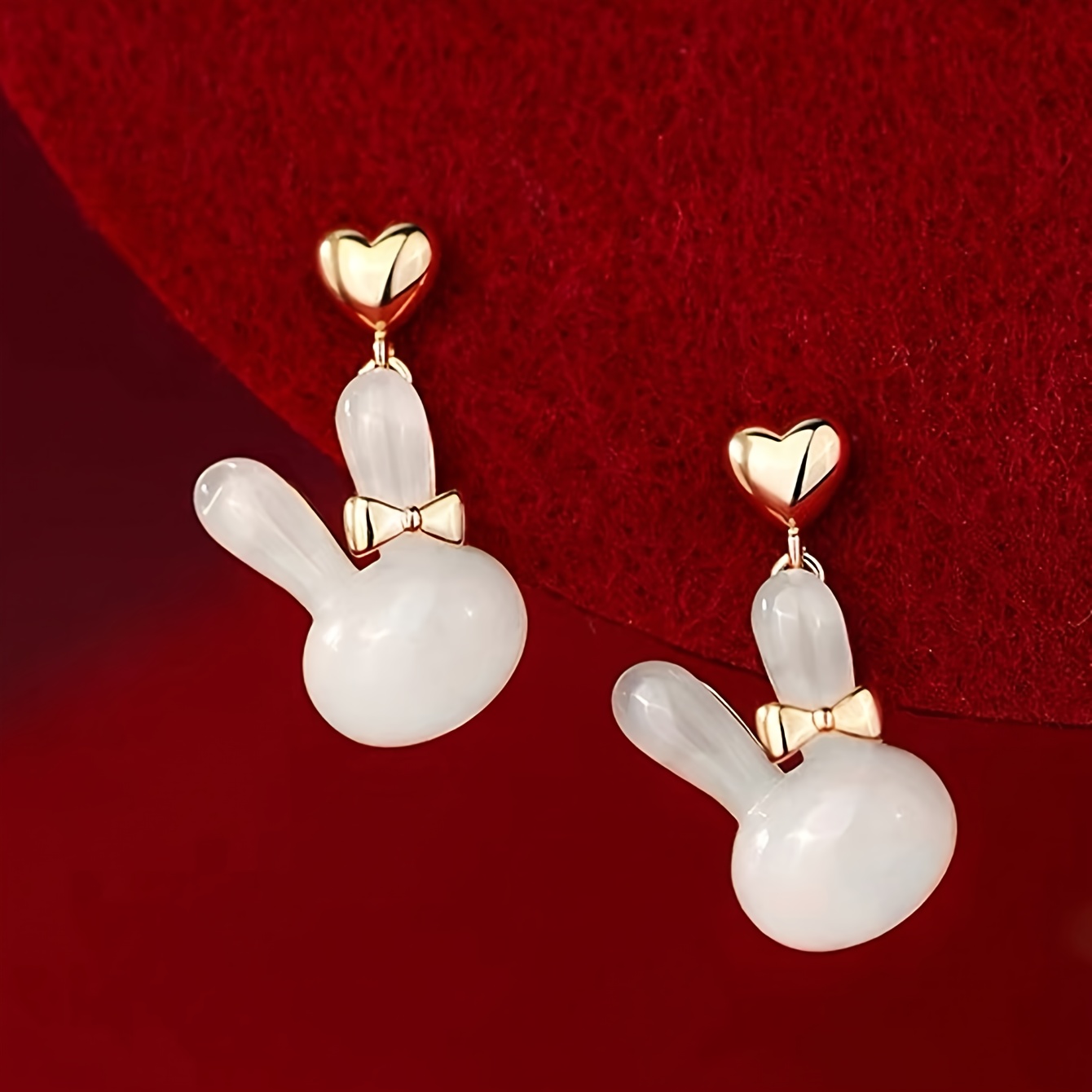 TEMU 1 Paire de Boucles d'Oreilles Clous de Cœur avec Pendentif Lapin de Pâques , Idéales pour et les Occasions Festives des Femmes