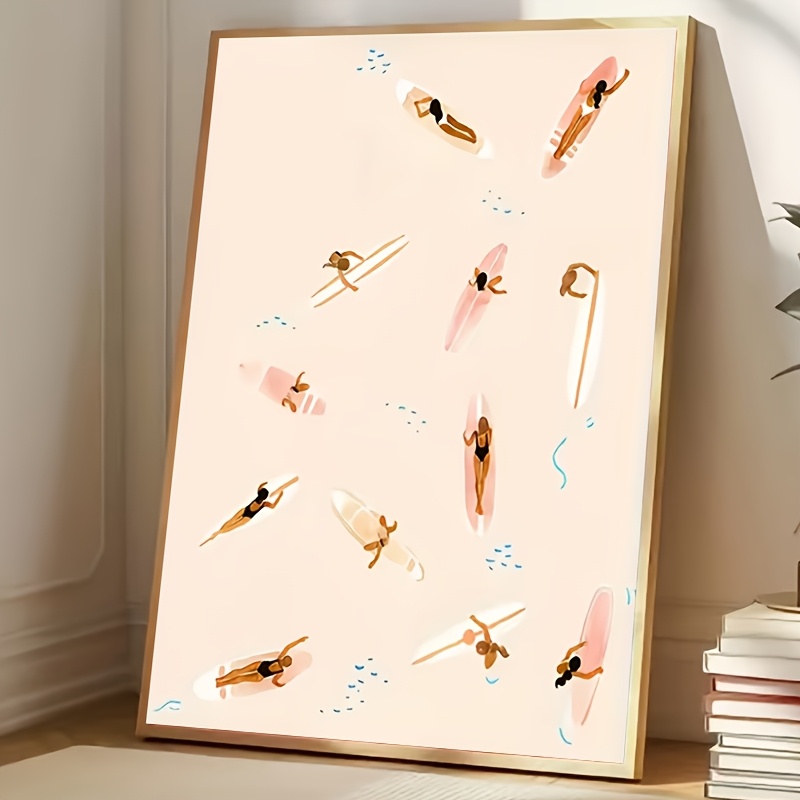 TEMU 2d Flat, 2d Flat, 1pc Vertical Frameless Surfboard Poster - Soft Pink And Beige Suitable For Living Room, Bedroom, Bathroom Decor - Modern