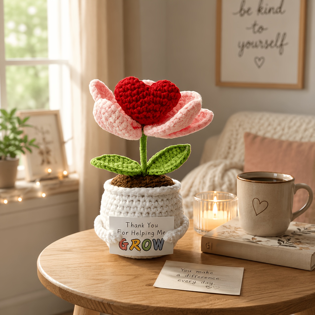 Image of 1pc, Handmade Positive Crochet - The Different That You Make - Inspirational Gift For Women - Thank You, Appreciation, Positive Gift For Teacher, Mom, Friend, Coworker