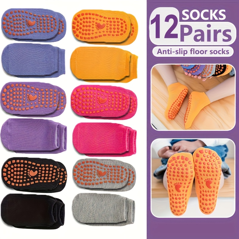 E-shop 12 Paar Bodensocken Kinder Yoga Socken mit Punkten Kleber Anti-Rutsch Socken Laufsocken Tanzsocken