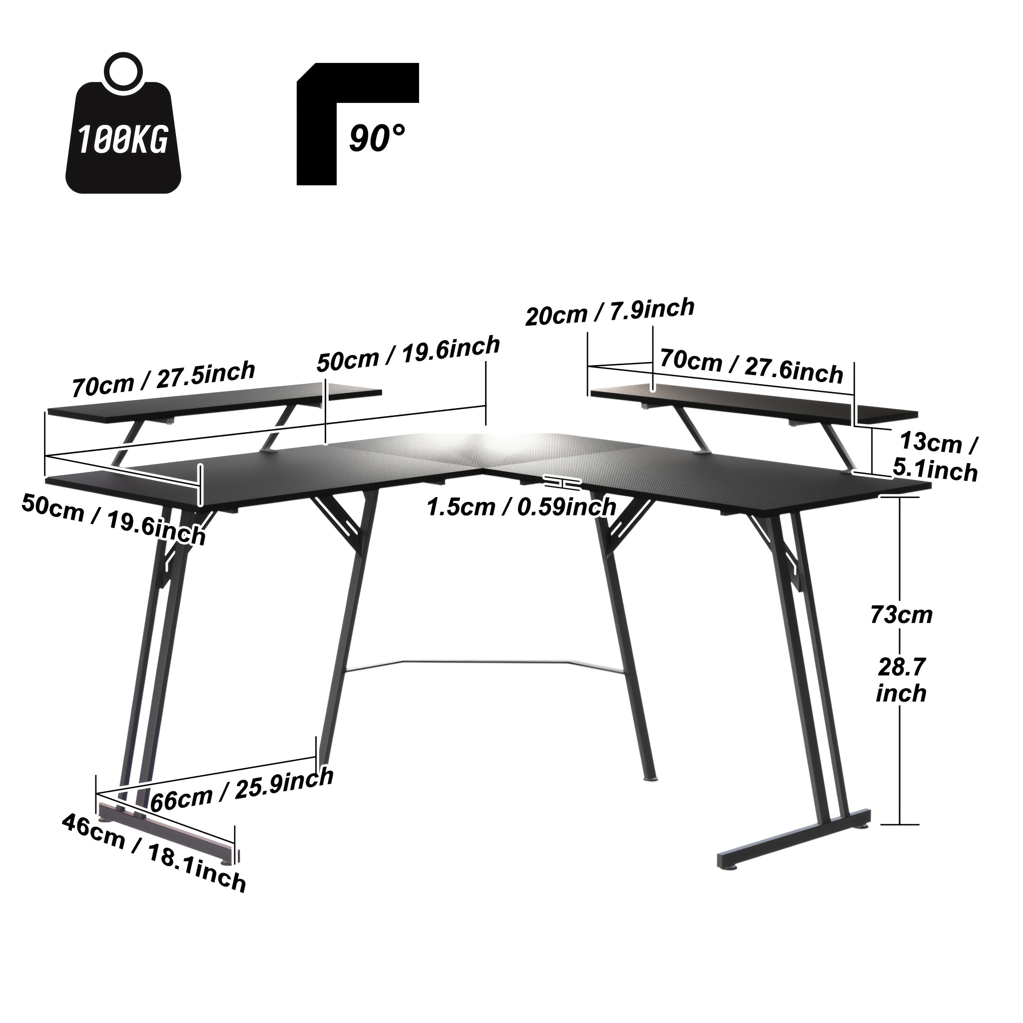 TEMU Computer Tisch, Gaming Tisch, Flügel-förmiger Standtisch für Zuhause, Büro, Schwarze Kohlefaser, Computer Tisch für Bett, Kleiner Computer