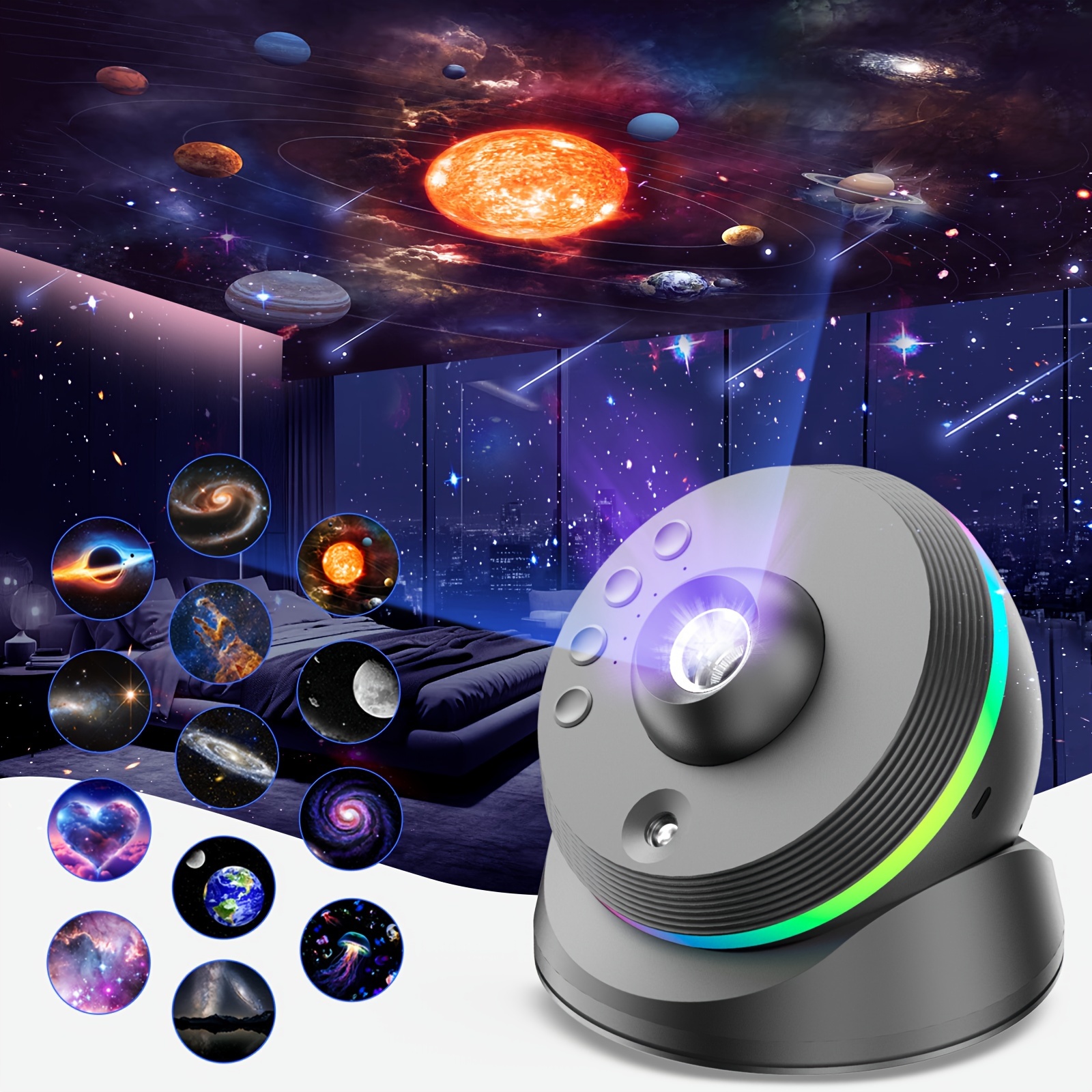 TEMU Projecteur Galaxie avec Météores et Éclairage RGB, Projecteur Planétarium HD 13 en 1 Lumière Galaxy Avec Minuterie pour Décoration de Chambre ou