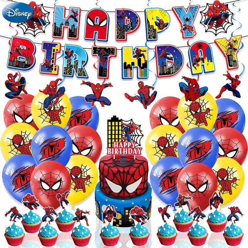 

38-piece Marvel Spider-man Themed Birthday Party Decor Kit - Includes Banner, Cake Topper, Cupcake Decorations, Balloons & Swirls By Ume