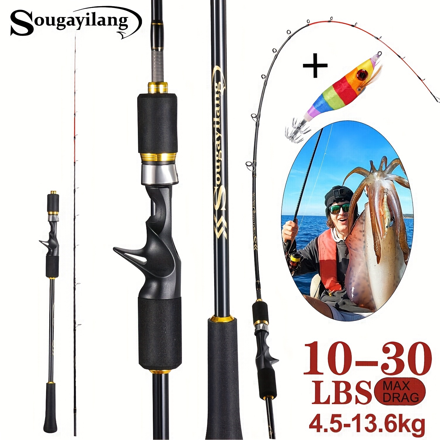 Saltwater Fishing Rod Jigging 2Piece Spinning Casting Portable Travel Jig  Pole