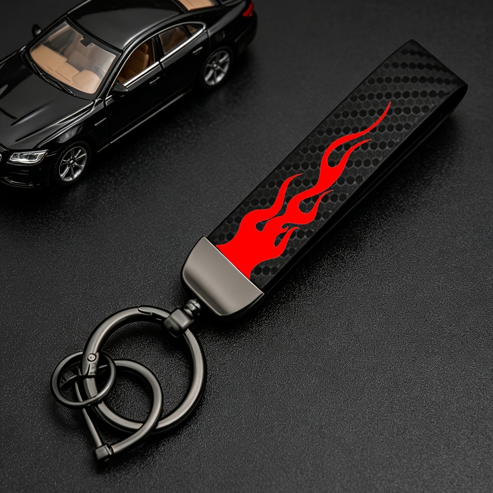 TEMU Porte-clés tendance et stylé à double face, accessoire pour clé de voiture en cuir PU à motif de fibre de carbone résistant à l', unisexe