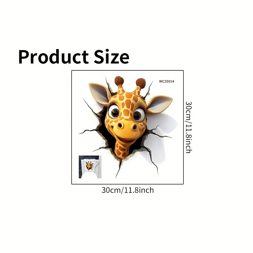 TEMU 1pc Funny Giraffe Peeking Through Wall Self-adhesive Toilet Lid Decal - Removable Pvc Sticker Suitable For Toilet Cover Decoration, Bathroom