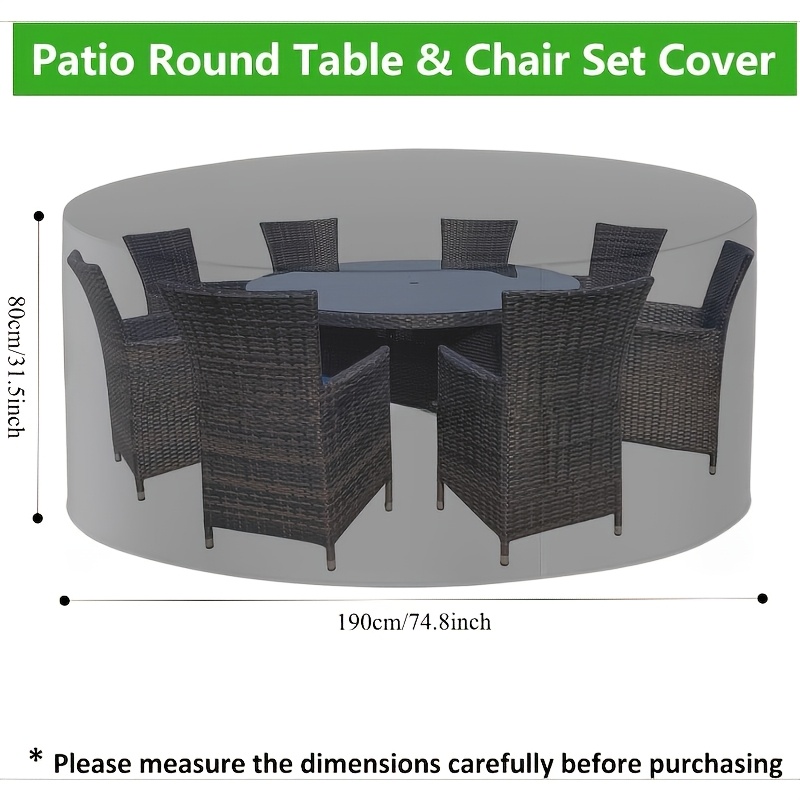 Image of Round Patio Furniture Cover, Fade-resistant Outdoor Table And Chair Set Cover, Round Patio Table Cover, Windproof, Suitable For Outdoor Furniture Sets.