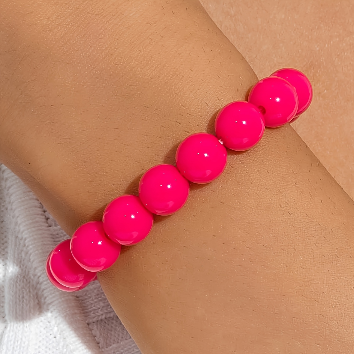 TEMU 1pc Simple And Stylish Colored Acrylic Beaded Bracelet With Round Beads And Elastic String, Suitable For Women' Wear, Parties, And As An Ideal