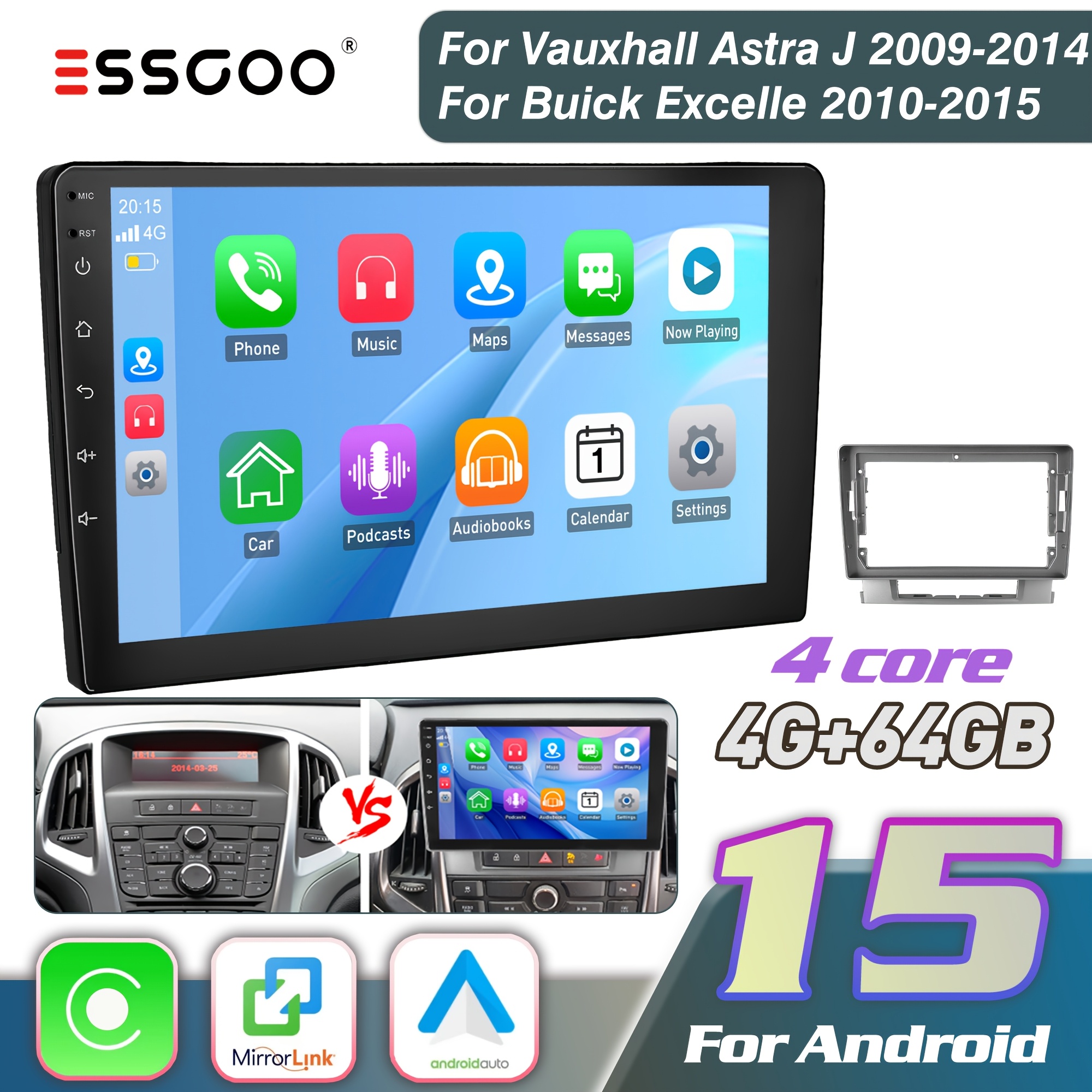 Essgoo 15 Car Stereo Compatible For J/ Excelle With & Auto, 9” Hd Touchscreen, -core Processor, Fm Rds Radio, Gps, Wifi, Swc - Complete Dash System With Antenna/rca/ Cables (direct