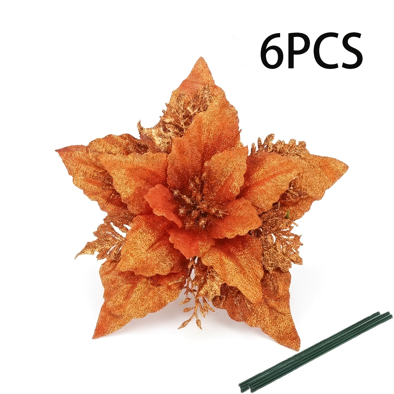 TEMU 6pcs Fleurs de Poinsettia à Paillettes Ornements d'Arbre de Noël Fleurs Artificielles de Noël Fausse Couronne An Décoration de Noël