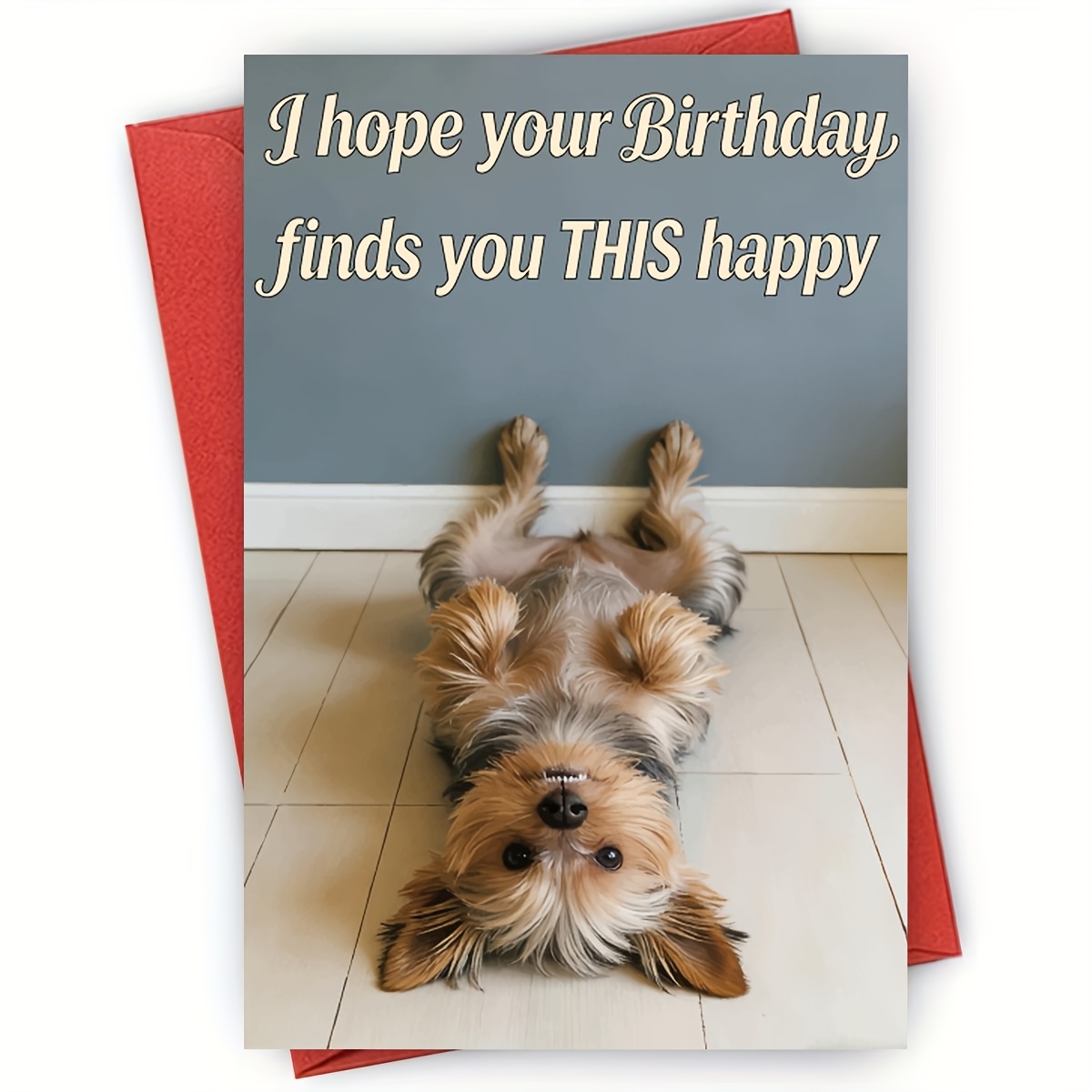 TEMU 1pc Adorable Yorkshire Terrier Happy Birthday Card - Gift & Decor - Perfect For Friend, Family - "i Your Birthday Finds You This Happy" Cute