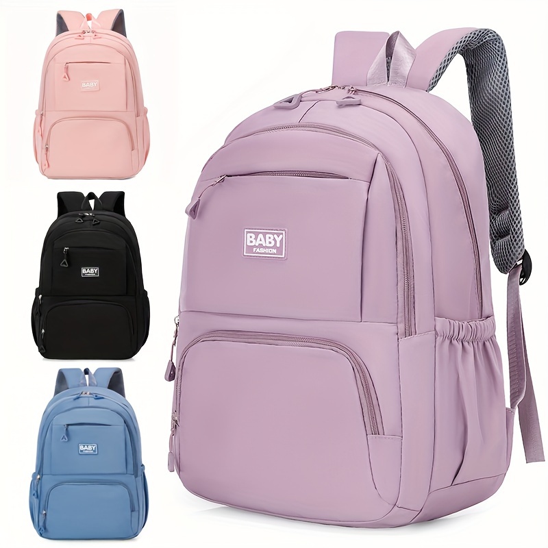 

Nylon Casual Backpack For School And Outdoors, Large Capacity, Lightweight, Adjustable Straps, Multi-functional Women's Shoulder Bag With Zipper Closure And Polyester , Sewing Thread Detail