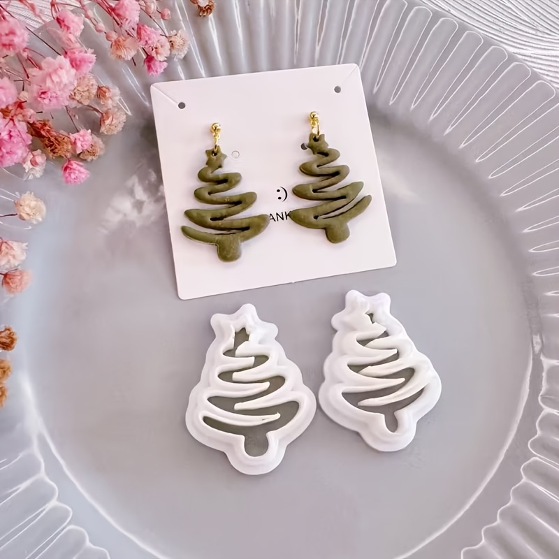 TEMU 2pcs Moules à Oreilles Arbre de Noël en , Ensemble de Coupe-Polymère pour la Fabrication de Bijoux, Coupe-Polymère en pour la Fabrication de