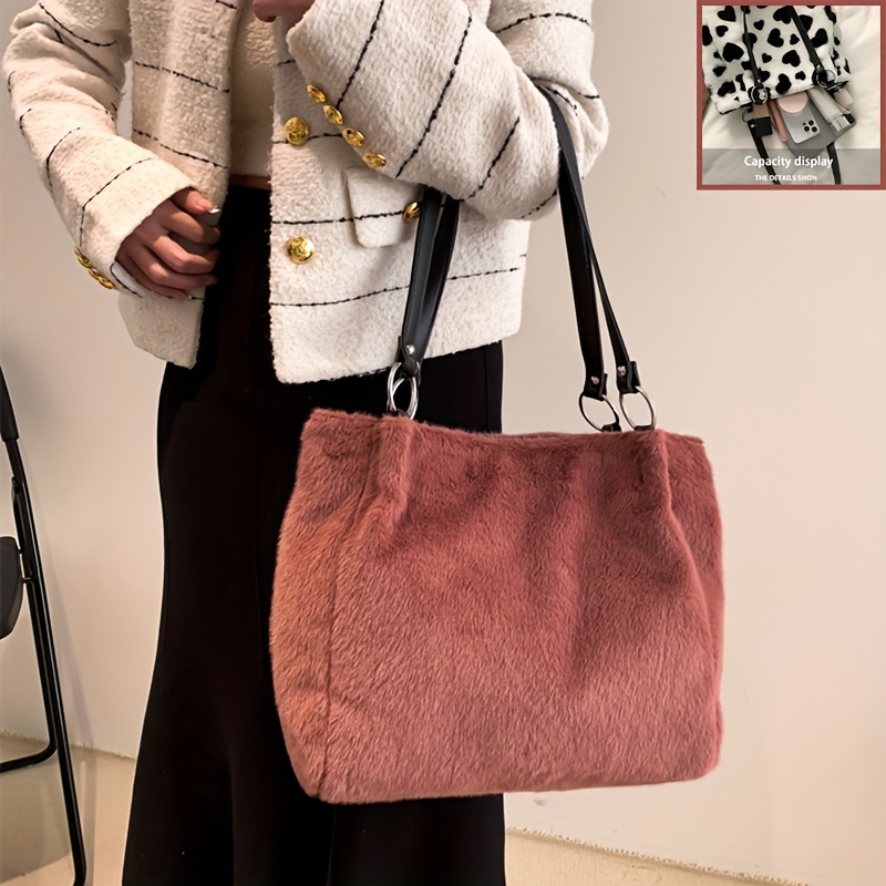 Borsa Tote In Peluche Kawaii Da Donna, Borsa A Tracolla Con Decorazioni  Floreali, Borsa In Soffice Pelliccia Sintetica Autunnale E Invernale - Temu  Italy