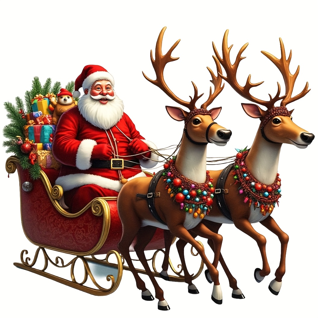TEMU 1pc, Merry Santa Claus And Reindeer Sleigh Car Sticker, Suitable For Car Windows, Bumpers, Laptops, Luggage, Christmas Decoration Sticker,