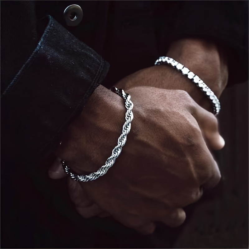 

1pc Cuban Men's Titanium Steel Thin Bracelet, Hip Hop Fashion Colorfast Woven Chain Bracelet