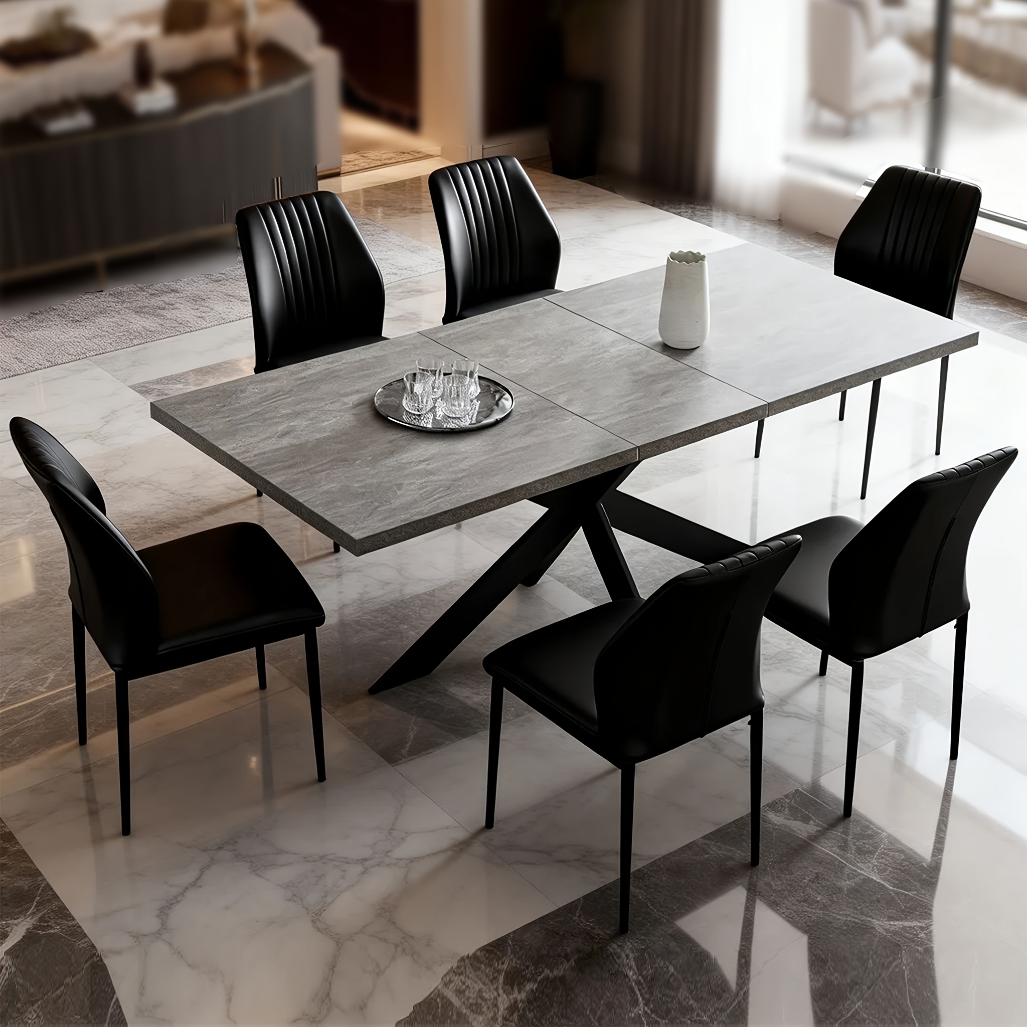 Image of 2026 New Dining Table And Chair Set, Featuring Sturdy Metal Legs, High Backrest, Elegant , Suitable For Dining Rooms, Living Rooms, And Meeting Rooms