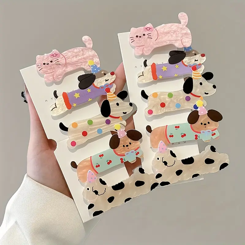 2pcs 3pcs 5pcs cartoon animal hair clip set cat and puppy hairpins cute   clips for women party stylish   bangs barrette fashionable hairstyle accessories birthday gift Product details 0