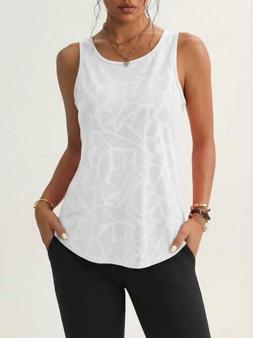 womens sleeveless sports tank top geometric lace up pattern round neck breathable casual t shirt suitable for summer daily exercise yoga and fitness