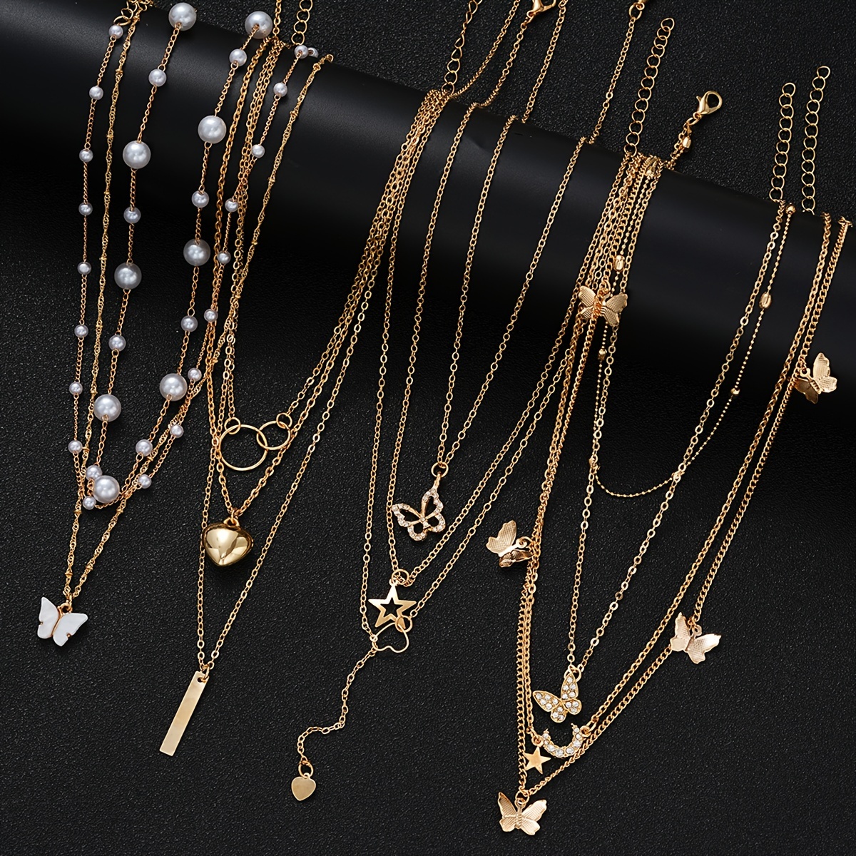 

11pcs Simple Circle Vertical Strip Love Butterfly Star Moon Necklace Set For Women Dating Holiday Beach Party Daily Matching Elegant Gift