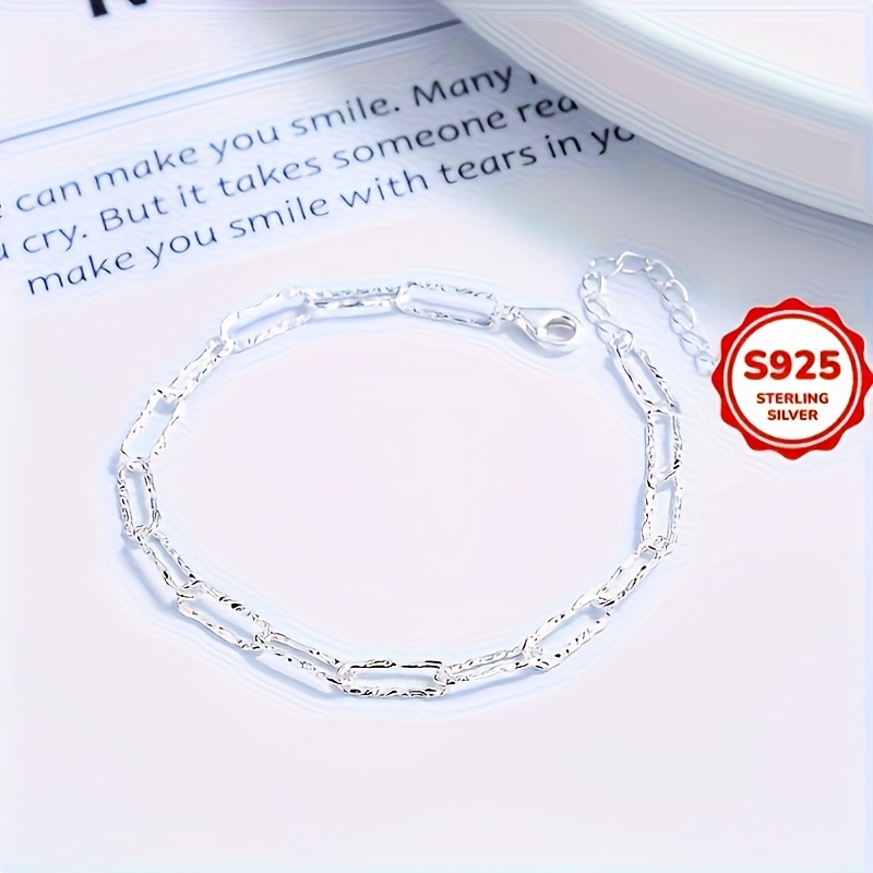 Women's S925 Silver Geometric Bracelet, Trendy Chain Design